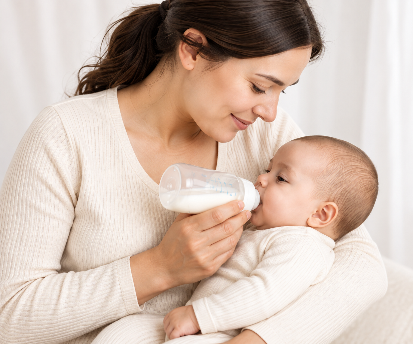 A mother bottle-feeding her baby